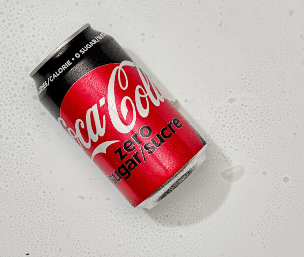 Overhead View of a Can of Coca-Cola Zero Sugar Soda on a White Background for Isolation