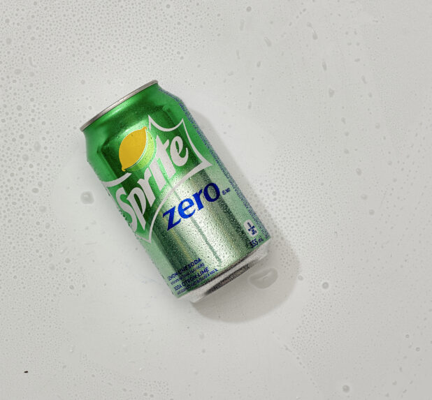 Overhead View of a Can of Sprite Zero Sugar Lemon Lime Soda on a White Background for Isolation