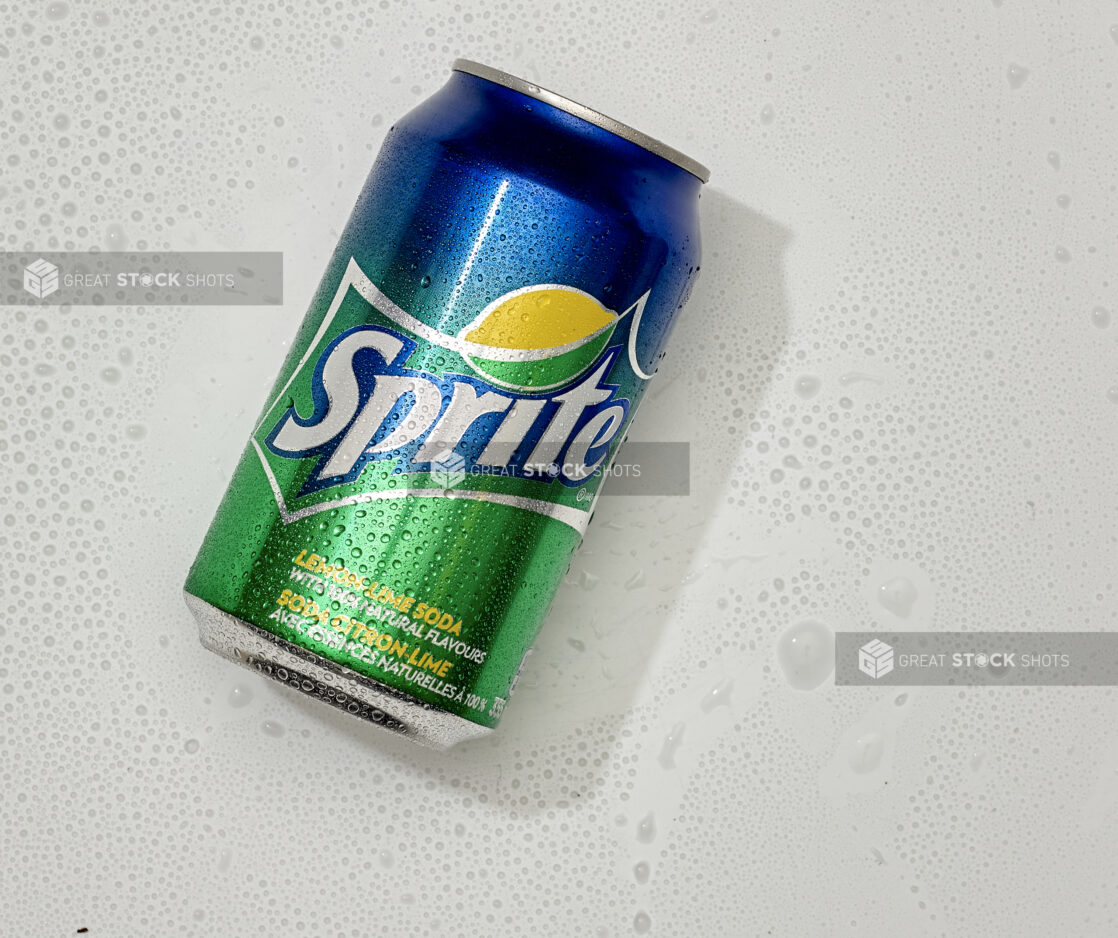 Overhead View of a Can of Sprite Lemon Lime Soda on a White Background for Isolation