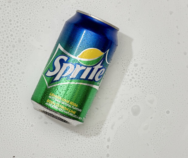 Overhead View of a Can of Sprite Lemon Lime Soda on a White Background for Isolation