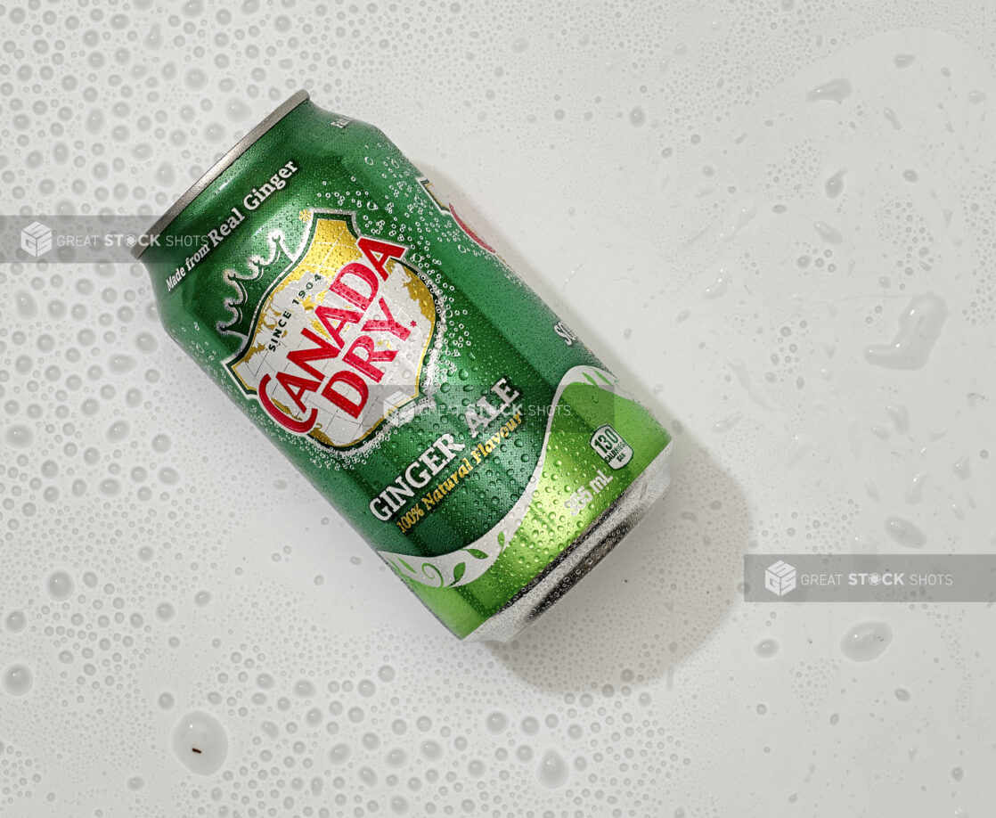 Overhead View of a Can of Canada Dry Ginger Ale, on a White Background for Isolation