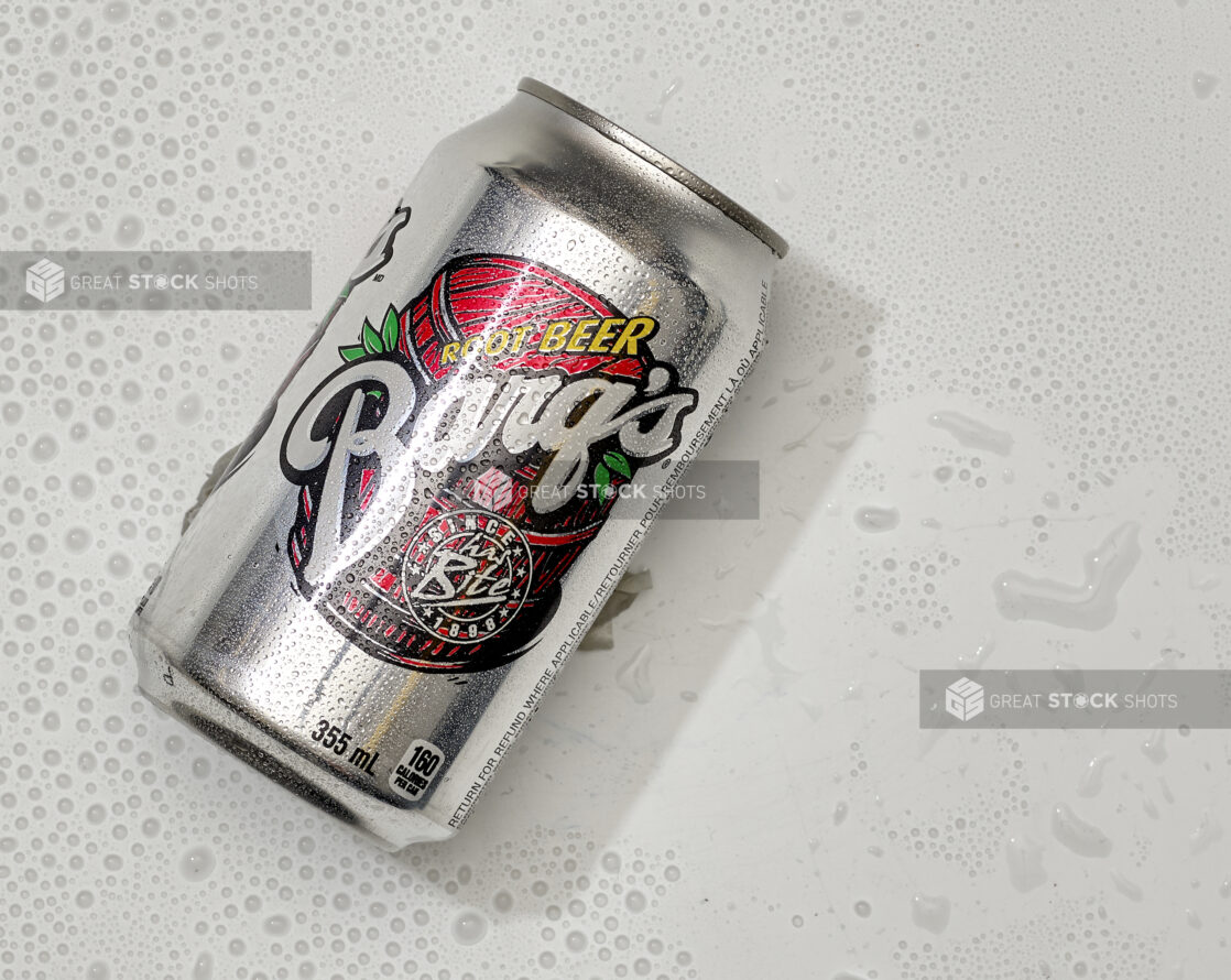 Overhead View of a Can of Barq's Root Beer, on a White Background for Isolation