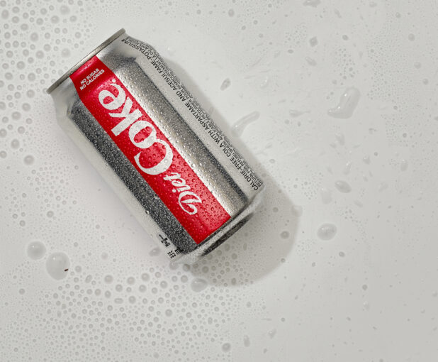 Overhead View of a Can of Diet Coke, on a White Background for Isolation