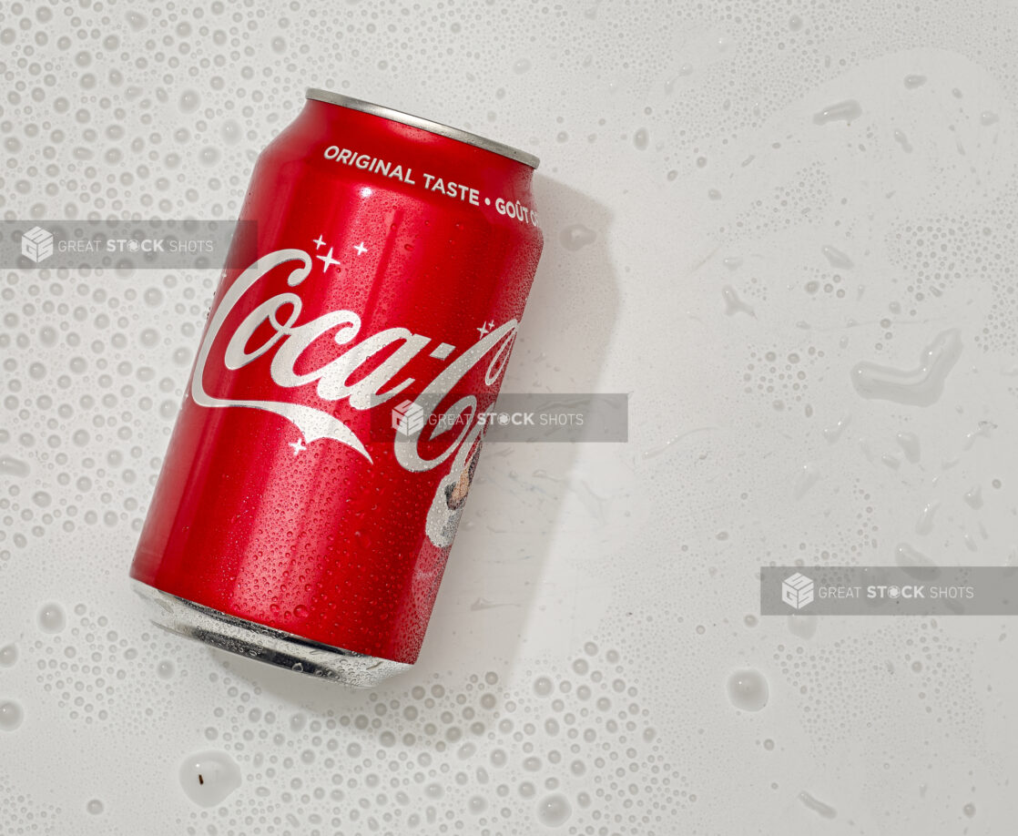 Overhead View of a Can of Coca-Cola, on a White Background for Isolation