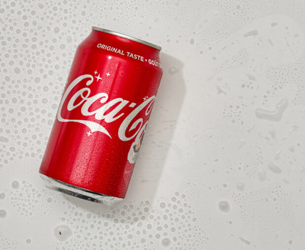 Overhead View of a Can of Coca-Cola, on a White Background for Isolation