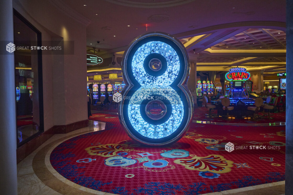 Lucky Number 8 Lobby Decoration Light Fixture in Front Entrance of a Casino Inside a Resort Hotel in Nassau, Bahamas