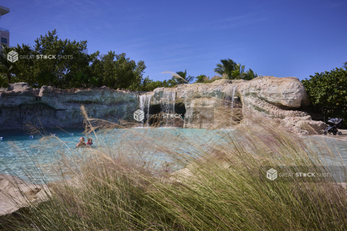 Outdoor Pool Featuring a Manmade Rock Formation and Waterfall in a Resort in Nassau, Bahamas
