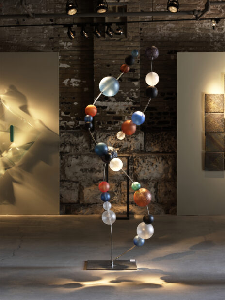 Coloured Glass Balls and Metal Art Installation Called Spheres by Philip Baldwin and Monica Guggisberg Gallery