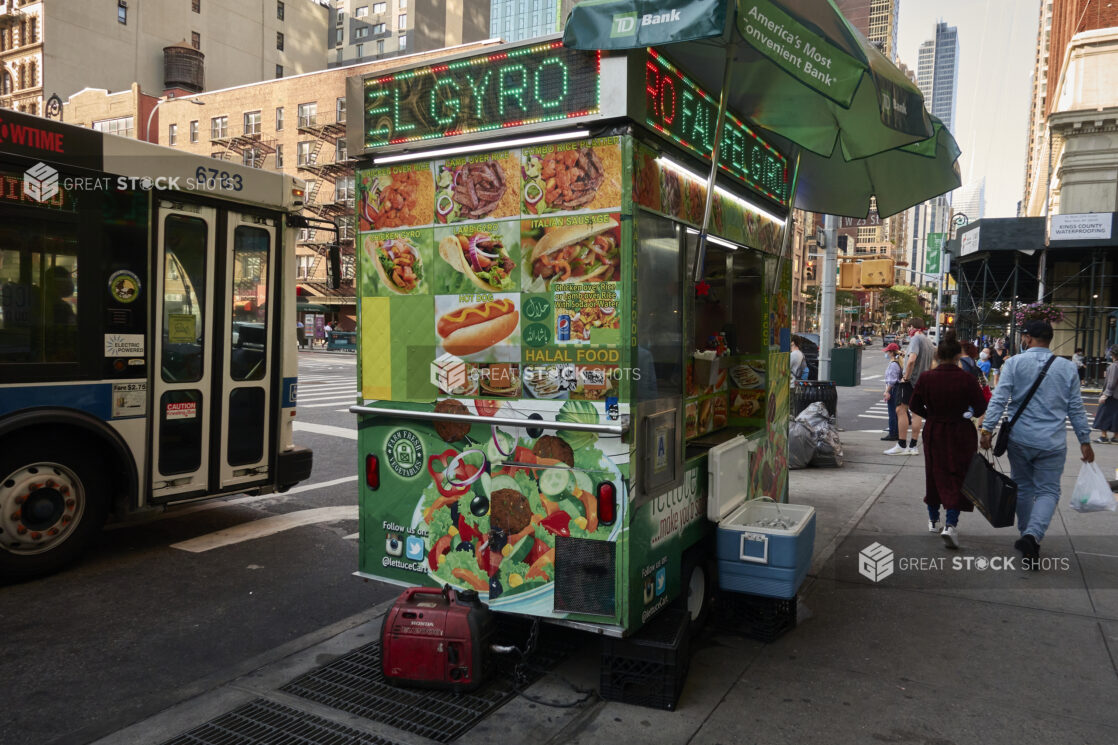 Gyro and Falafel Food Cart on a Busy Manhattan, New York Street