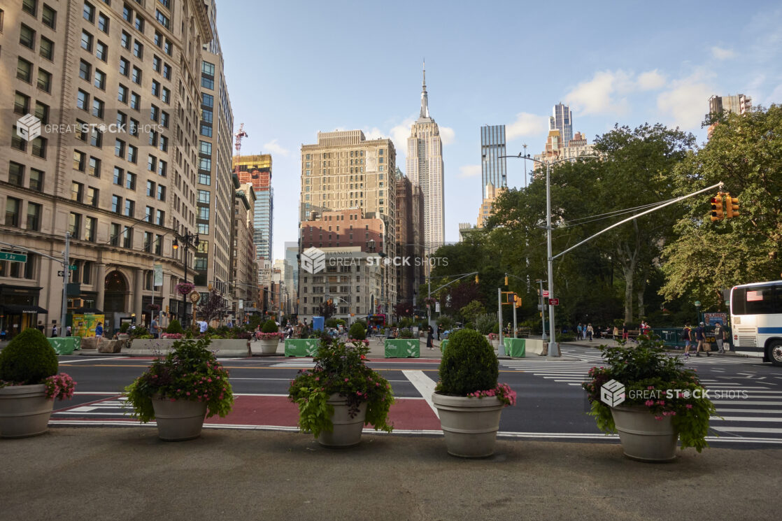 View of Empty Streets from Madison Square Park to the Empire State Building During the Pandemic Lockdown in New York City