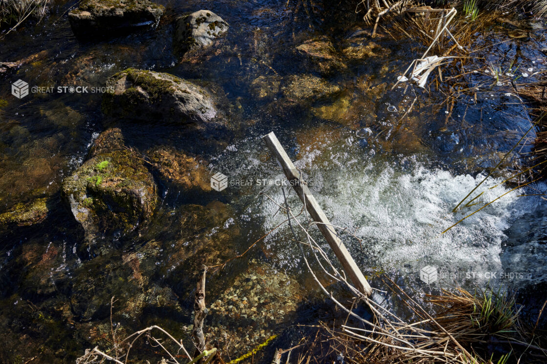 Close Up of Spring Run-Off Water Flowing into a River in Cottage Country, Ontario, Canada