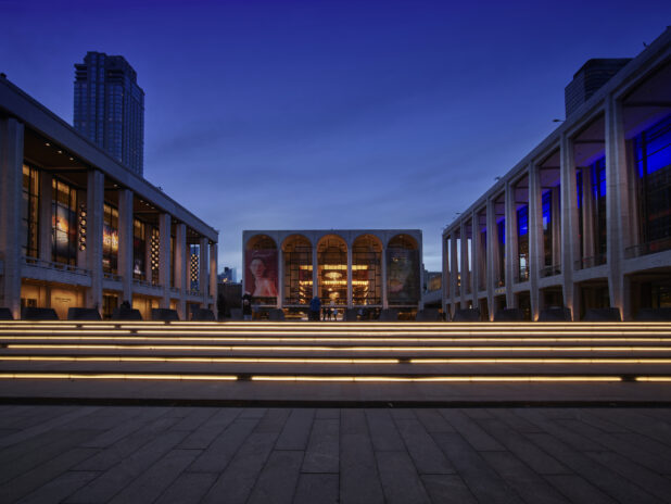 Night Time View of the Lincoln Center for the Performing Arts Complex in Manhattan, New York City