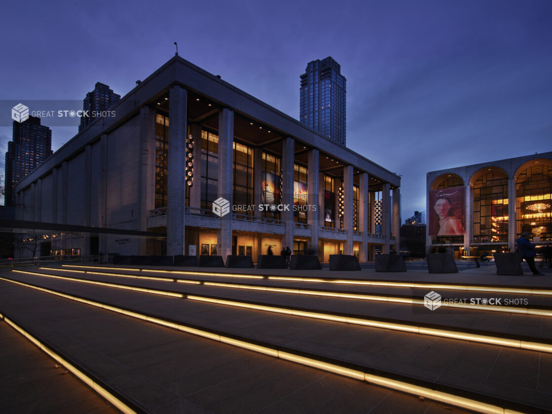 Night Time View of the Metropolitan Opera and the David H. Koch Theater in Lincoln Center in Manhattan, New York City