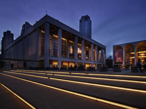Night Time View of the Metropolitan Opera and the David H. Koch Theater in Lincoln Center in Manhattan, New York City