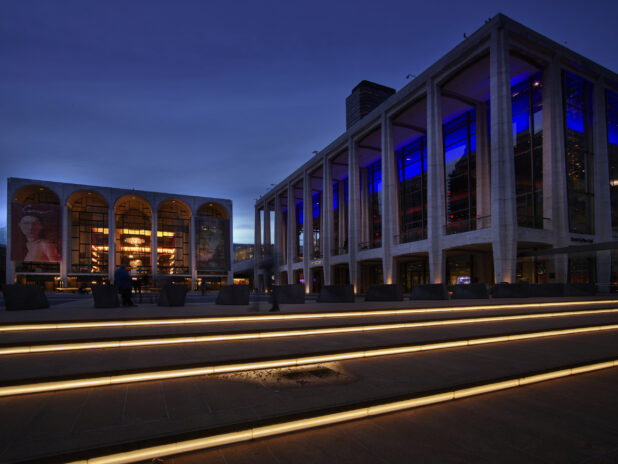Night Time View of the Metropolitan Opera and the David Geffen Hall in Lincoln Center in Manhattan, New York City