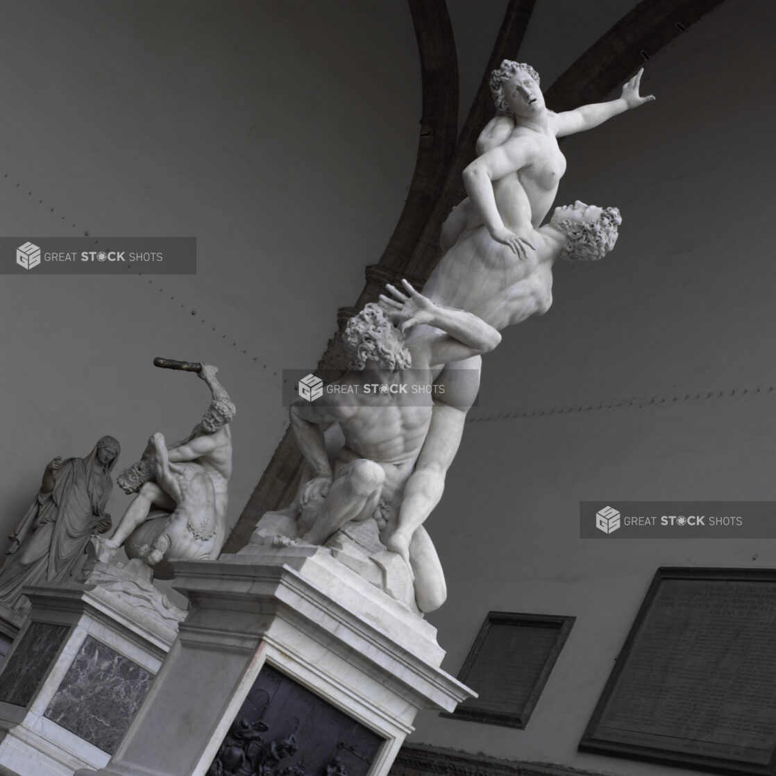 Abduction of a Sabine Woman in White Marble by Giambologna in the Uffizi Museum, Florence, Italy