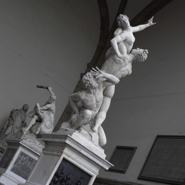 Abduction of a Sabine Woman in White Marble by Giambologna in the Uffizi Museum, Florence, Italy