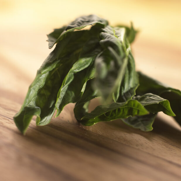 Close Up Shot of Fresh Spinach Leaves on a Wooden Board