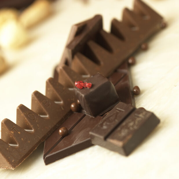 Close Up of Assorted Chocolate Bars, Squares and Truffles in an Indoor Setting