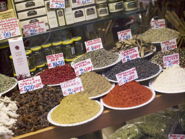 Close Up of an Array of Spices and Dried Herbs at a Food Market in Venice, Italy