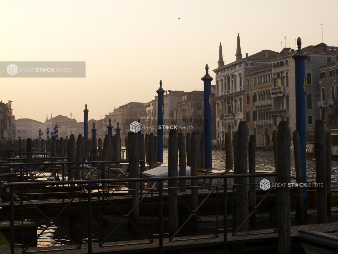 A Pier Along the Grand Canal in Venice, Italy at Sunset