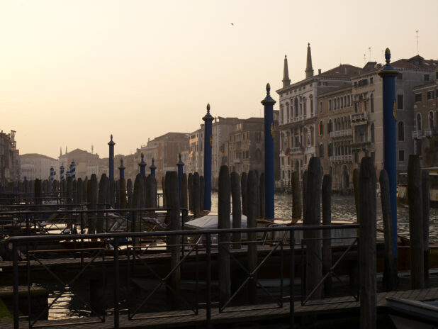 A Pier Along the Grand Canal in Venice, Italy at Sunset