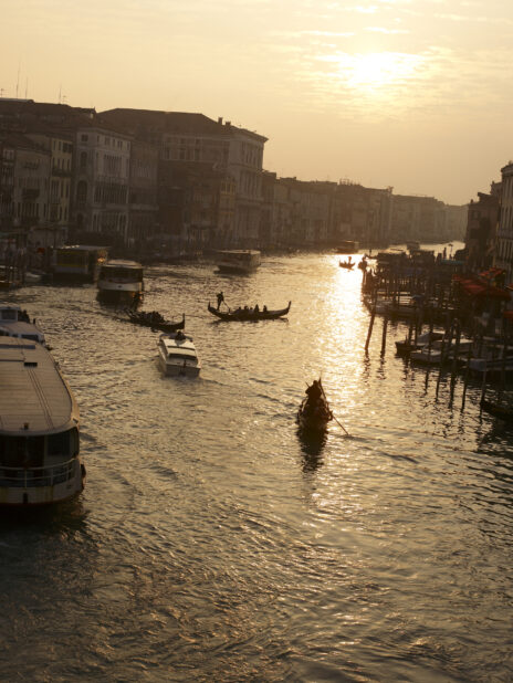 Sunset View of the Grand Canal and Gondolas in Venice Italy