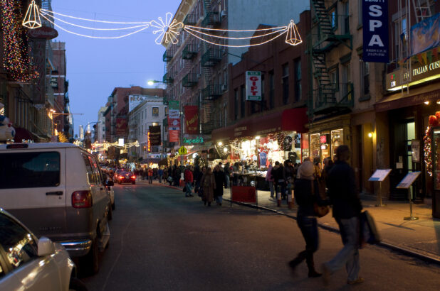 Evening View of a Busy Street in Little Italy, Manhattan, New York City During the Holiday Season - Variation