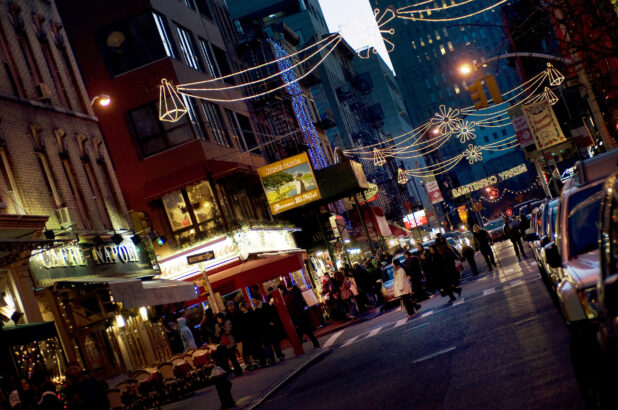 Evening View of a Busy Street in Little Italy, Manhattan, New York City During the Holiday Season