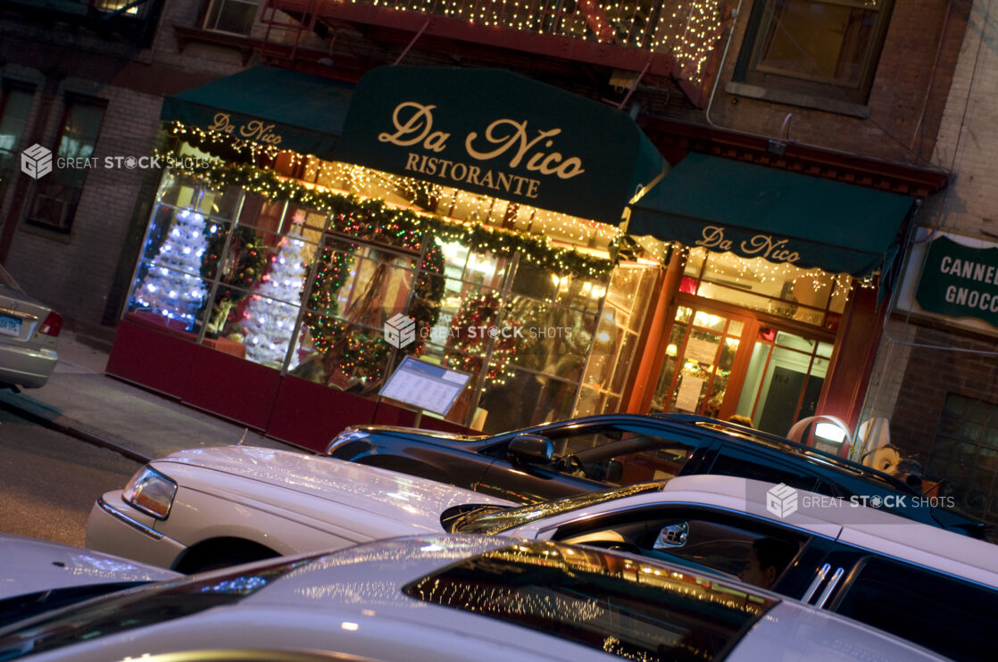 Holiday Window Display of Da Nico Ristorante in Little Italy, Manhattan, New York City During Christmas