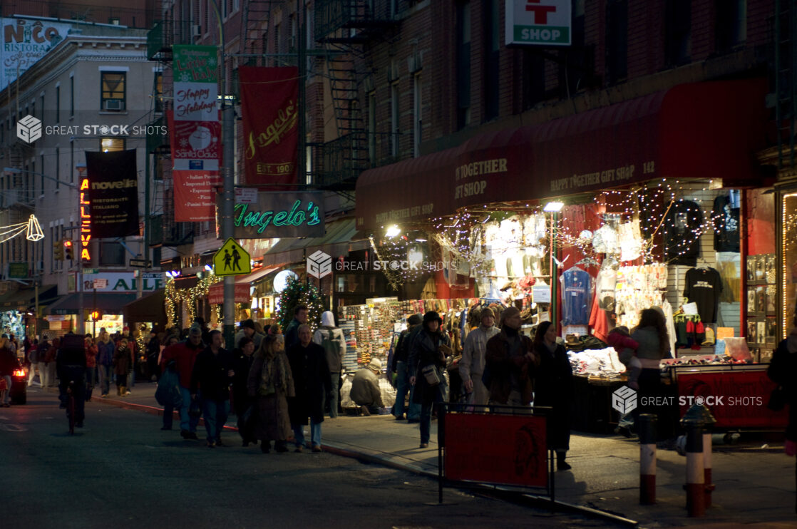 Evening View of a Busy Street in Little Italy, Manhattan, New York City During the Holiday Season - Variation2