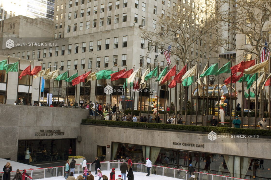 Flags of the World in Christmas Colours at the Rockefeller Center in Manhattan, New York City