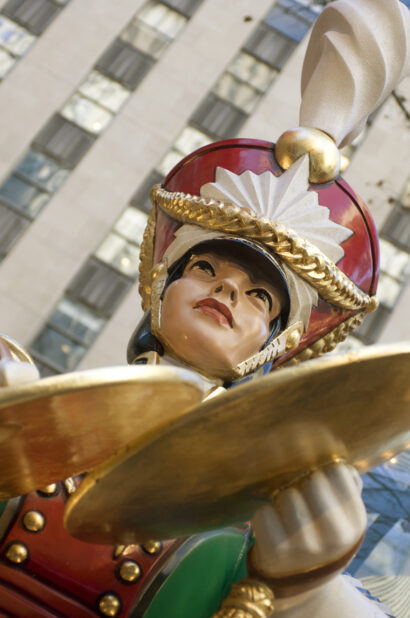 Close Up View of the Giant Toy Soldier Cymbalist Christmas Figurine at Rockefeller Center in Manhattan New York