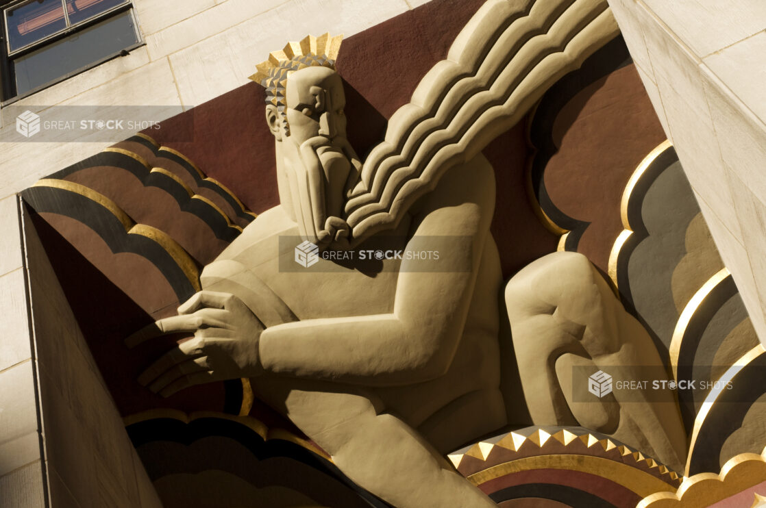 Wisdom and Knowledge Relief Sculpture Above the Entrance to Rockefeller Center in Manhattan, New York City