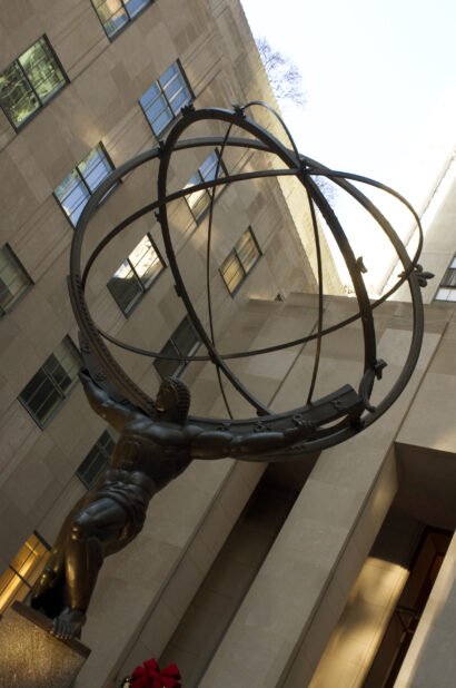 A Large Bronze Sculpture of Atlas at the Rockefeller Center in Manhattan, New York City