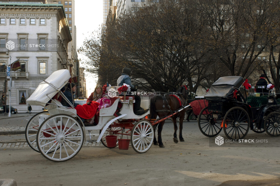 Tourists in Horse-Drawn Carriages Outside Central Park in Manhattan, New York City