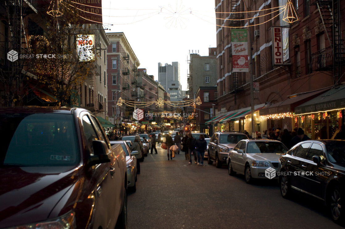 Evening View of a Car-Lined Street in Little Italy, Manhattan, New York City During the Holiday Season – Variation 3