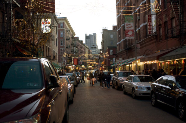 Evening View of a Car-Lined Street in Little Italy, Manhattan, New York City During the Holiday Season – Variation 3