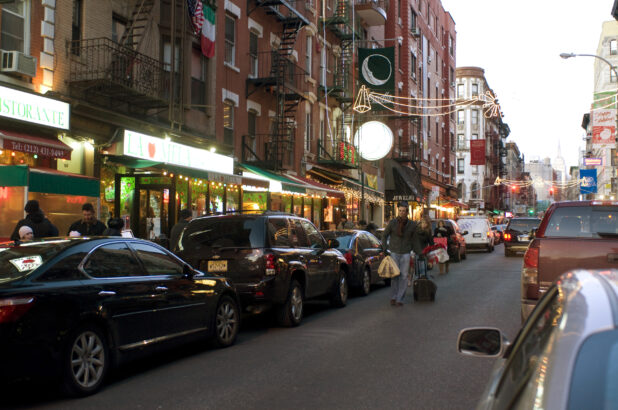 Evening View of a Car-Lined Street in Little Italy, Manhattan, New York City During the Holiday Season – Variation 2