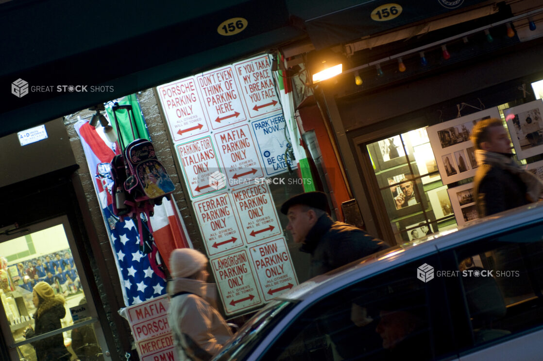 Souvenir Street Signs Displayed Outside a Gift Shop in Little Italy, Manhattan, New York City