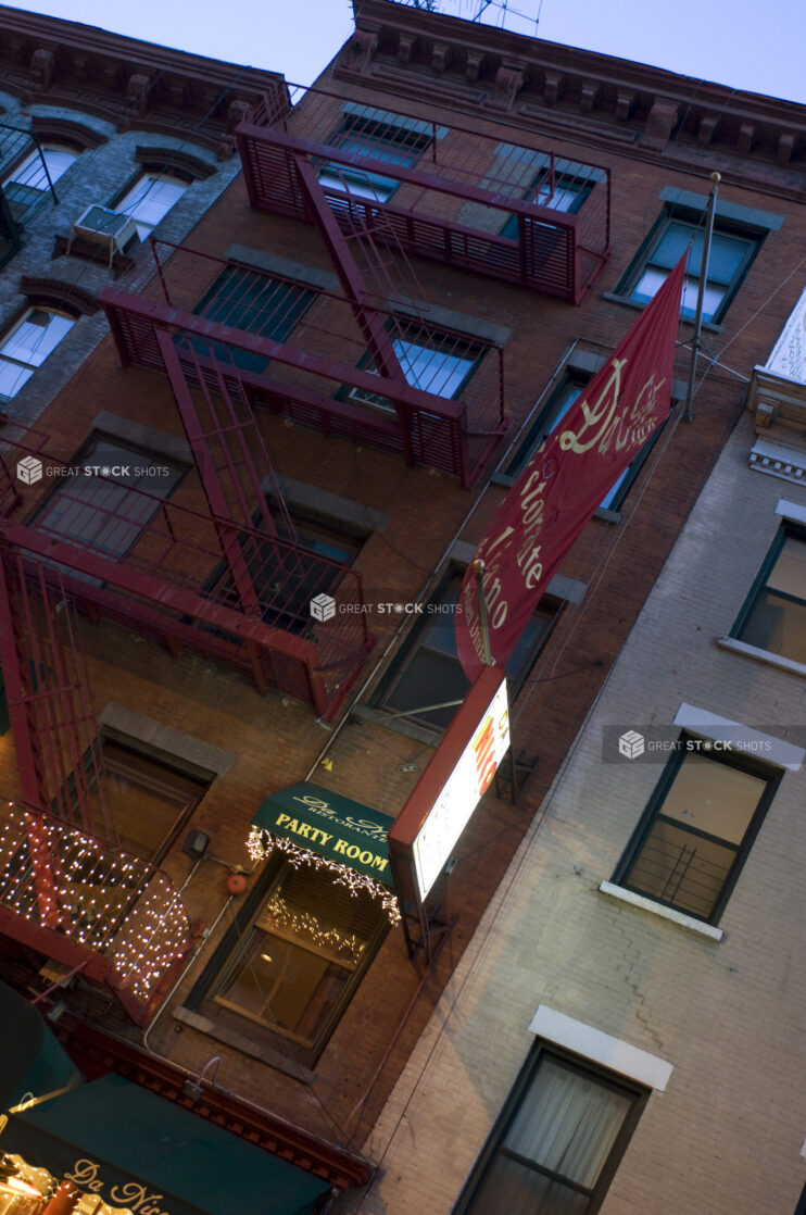 View of the Exterior Upper Floors of the Da Nico Ristorante Building in Little Italy, Manhattan, New York City