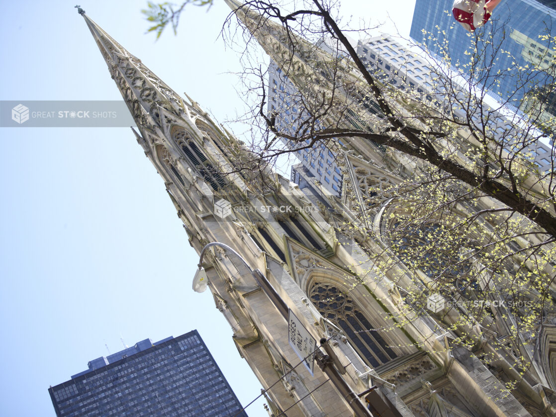 Street Level View Close Up of Saint Patrick's Cathedral in Manhattan, New York City