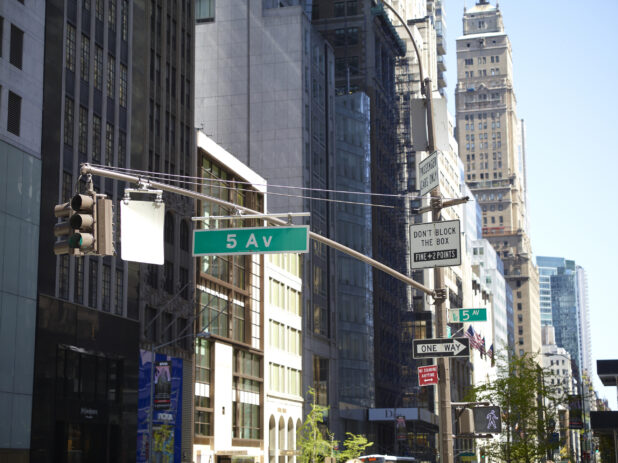 View From Fifth Avenue to The Ritz Hotel Tower and Other Office Buildings in Manhattan, New York City