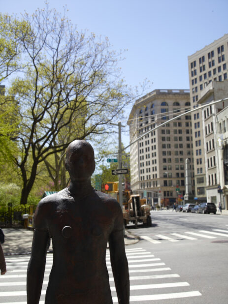 Close Up of the Front Side of the Event Horizon Sculpture by Antony Gormley in Manhattan, New York City