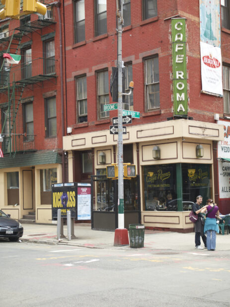 Exterior of Cafe Roma Italian Bakery on the Corner of Mulberry Street and Broome Street in Little Italy, Manhattan, New York City