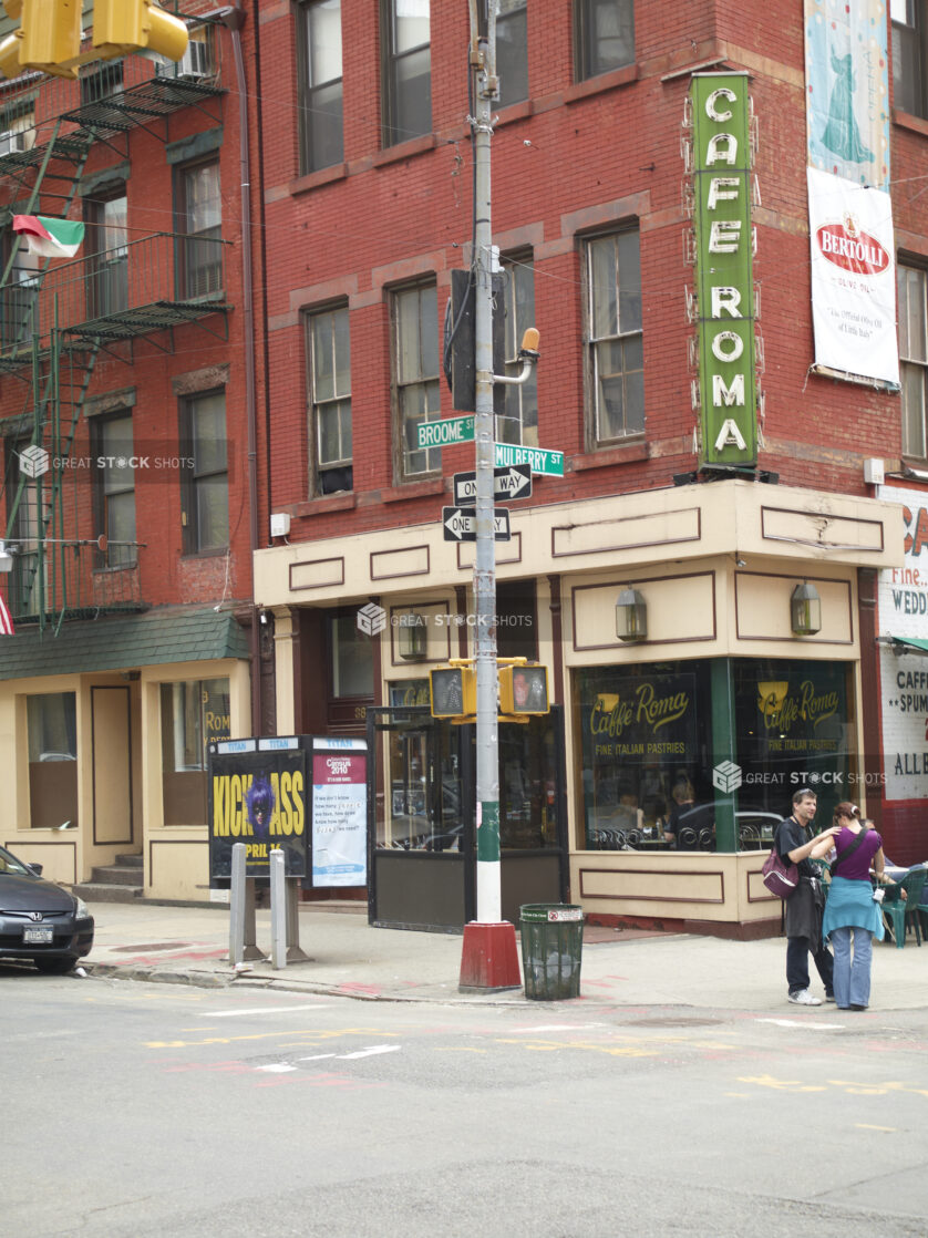 Exterior of Cafe Roma Italian Bakery on the Corner of Mulberry Street and Broome Street in Little Italy, Manhattan, New York City