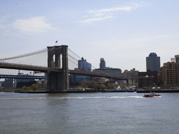 Across-the-River View of a Suspension Tower for Brooklyn Bridge in Manhattan, New York City - Variation