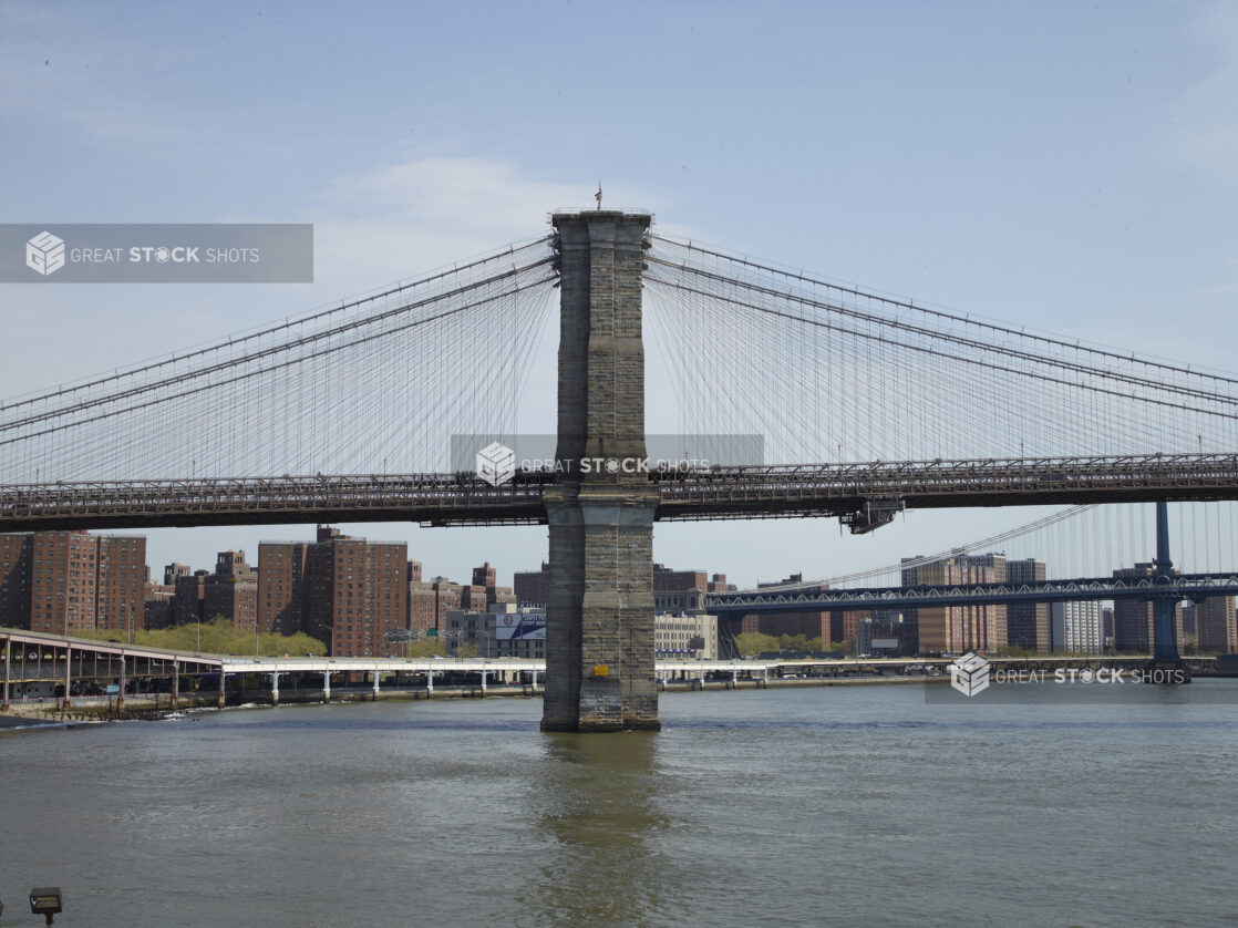 Side View of One of the Suspension Towers for Brooklyn Bridge in Manhattan, New York City