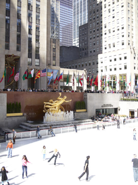 People Skating on the Outdoor Ice Rink in Front of the Prometheus Sculpture in the Lower Plaza of the Rockefeller Center in Manhattan, New York City - Variation