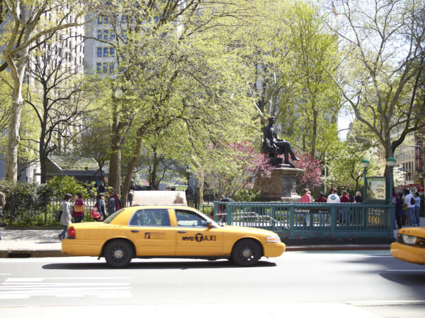 View to Madison Square Park and the William H. Seward Statue During Springtime in Manhattan, New York City